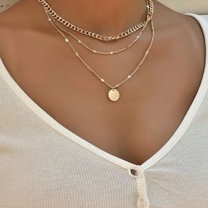 Women’s Gold Three Chain Layered Fashion Necklace